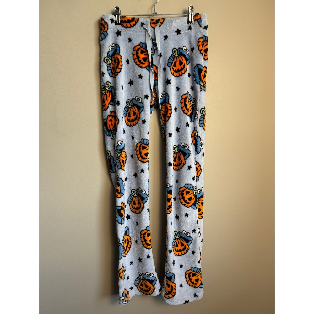 Sesame Street Cookie Monster Halloween Pajama Pants Womens XS Blue Cozy Holiday